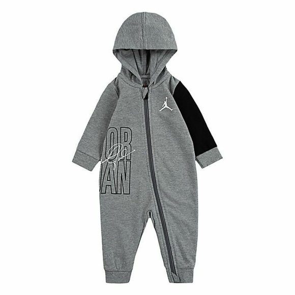 Nike Other - Nike Air Jordan Newborn Signature Coverall Gray Full Zip Hooded Long Sleeve New